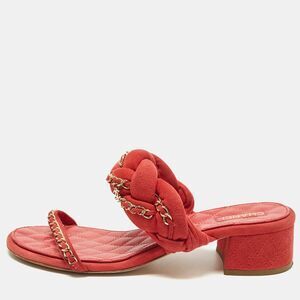 Chanel Size 40 Red Suede Chain Embellished Slide Sandals